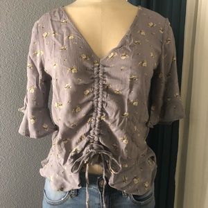 American Eagle Floral Scrunched Tie Front Blouse